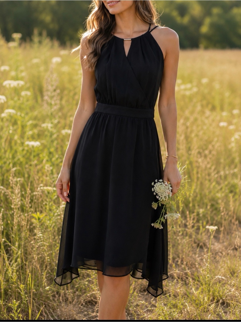 White House Black Market Black High-Low Halter Dress